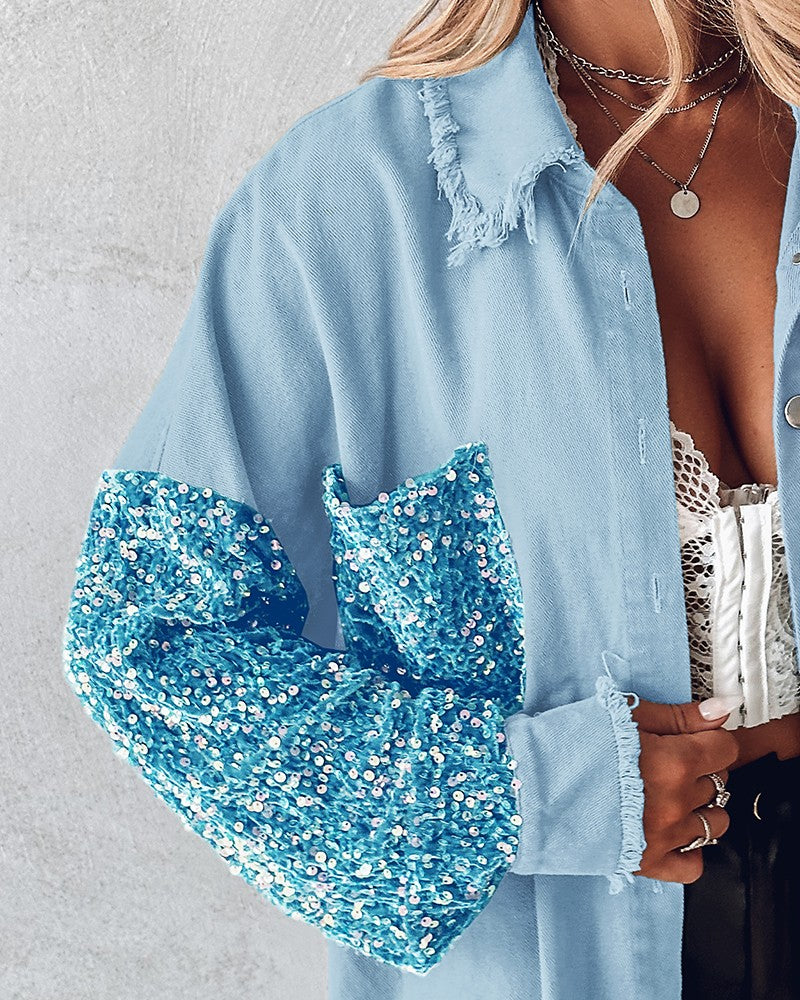 MAYA – JEANSHEMD MIT GLITZERDETAILS