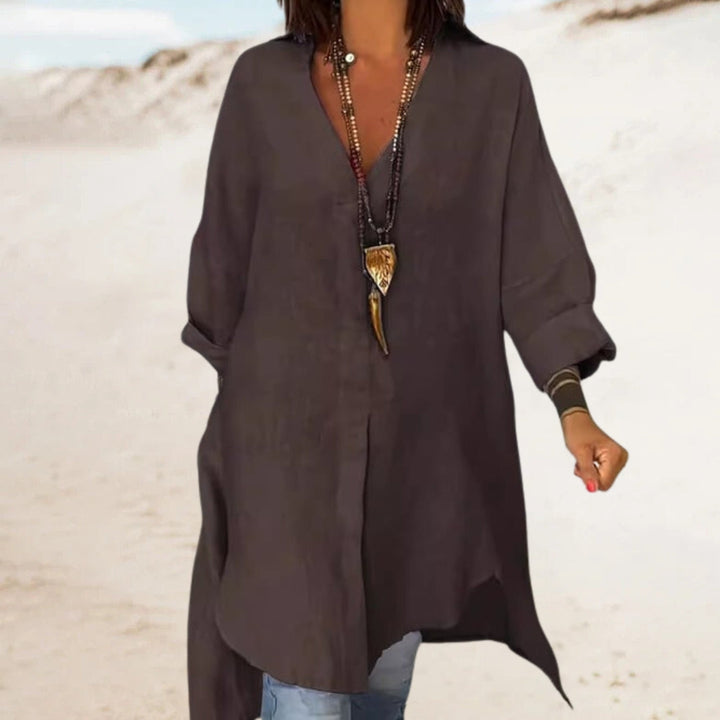 FEMA – LANGARMLIGE BLUSE MIT V-AUSSCHNITT