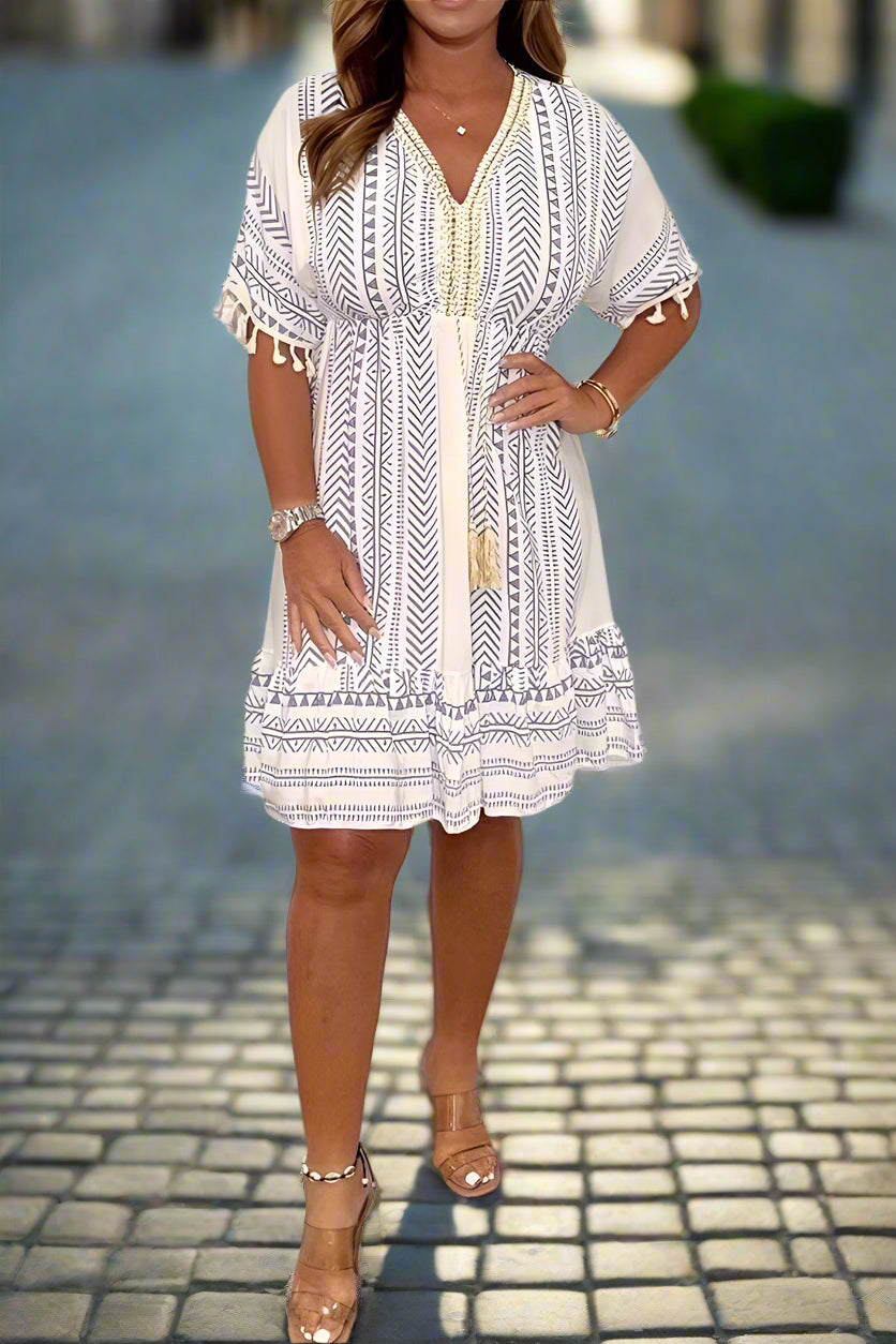 MAGDA – LÄSSIGES BEDRUCKTES V-AUSSCHNITT-KLEID