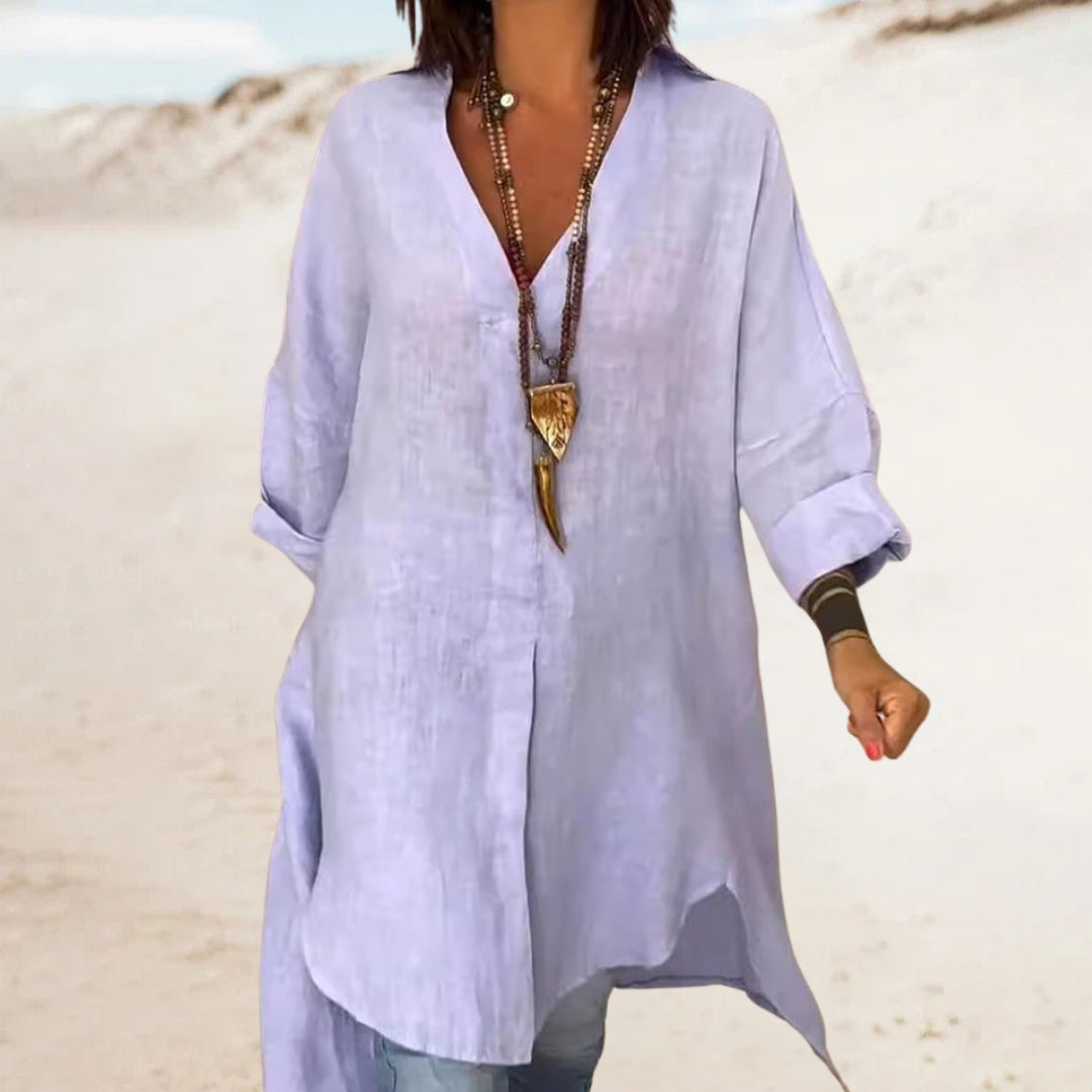 FEMA – LANGARMLIGE BLUSE MIT V-AUSSCHNITT